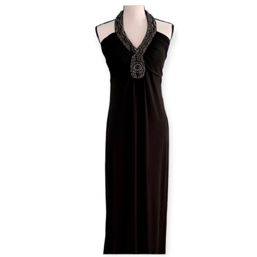 ULTRA PINK Black Halter Dress with Embellished Neckline and Built In Shelf Bra L